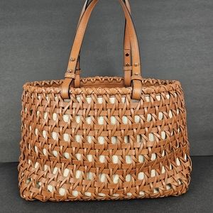 Kate Spade New York Woodley Avenue Delphine Leather Woven Tote in Warm Cognac